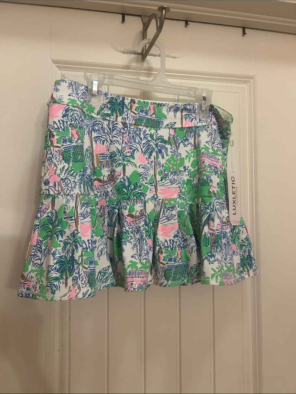 Lilly Pulitzer Luxletic S Tropical Print Ruffle Mini Skirt - Pink, Green, Blue
